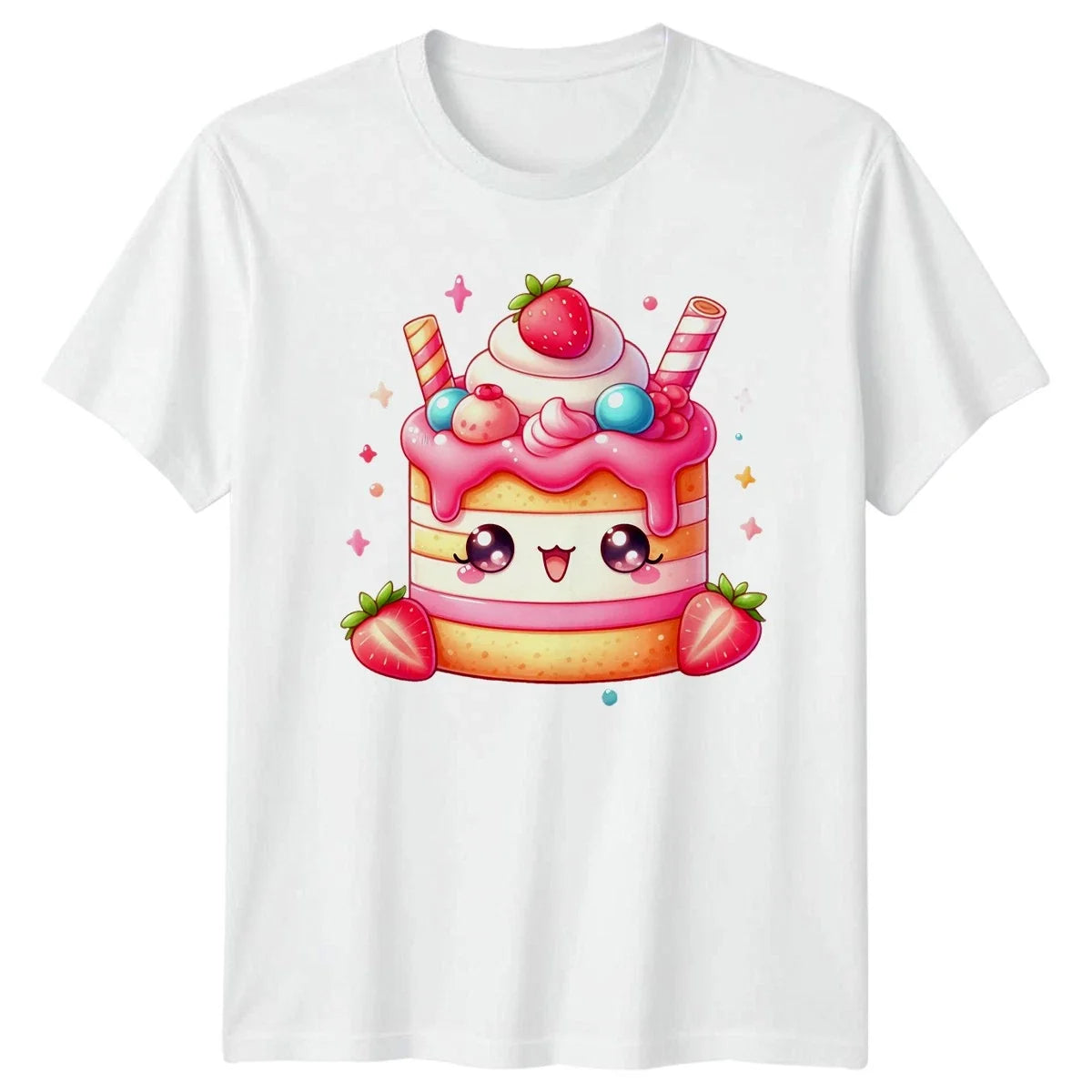 Sweet Kawaii Cake Face Cute Dessert Birthday Gift For Him And Her Unisex , , , Long Sleeve Tee