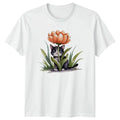 Cute Kitten Peeking Flower Design Floral Birthday Gift For Him And Her Unisex , , , Long Sleeve Tee