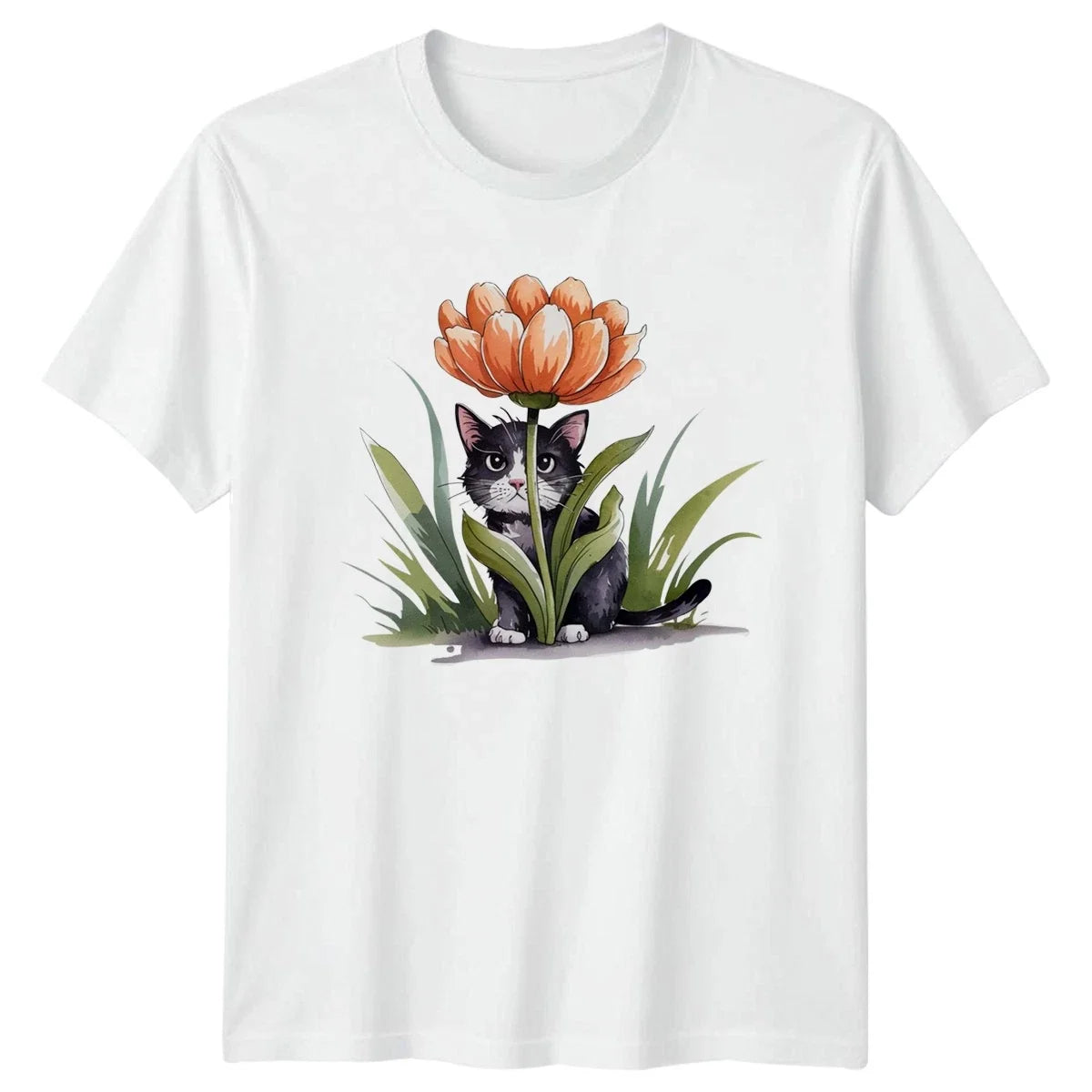 Cute Kitten Peeking Flower Design Floral Birthday Gift For Him And Her Unisex , , , Long Sleeve Tee
