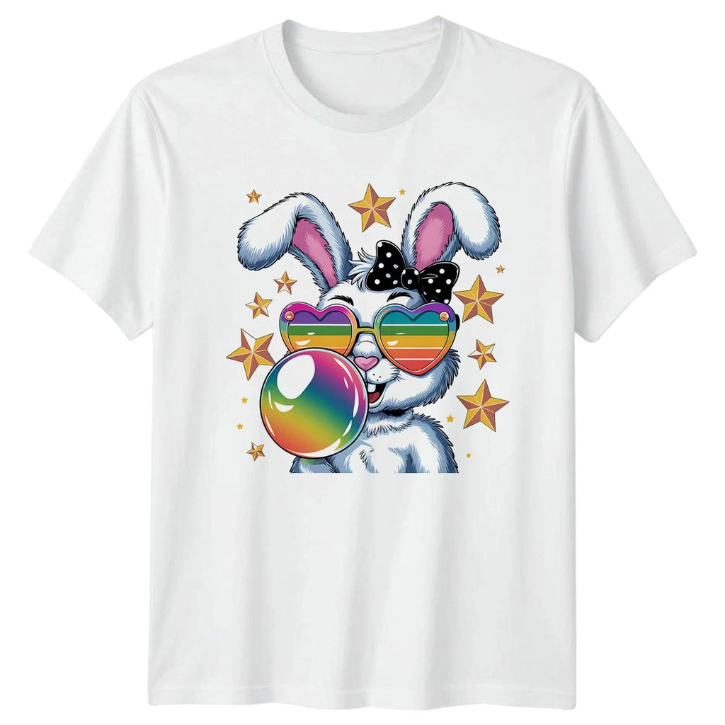 Kawaii Bunny Rabbit Wearing Heart Womens T-Shirt Retro Sunglasses Rabbit Lovers