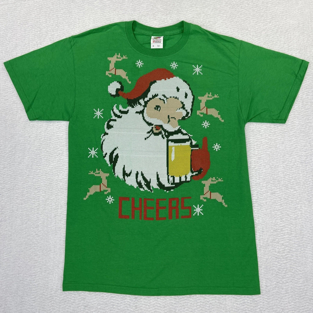 Santa Claus Cheers! Beer Christms Holiday Tshirt Mens Size Medium Green
