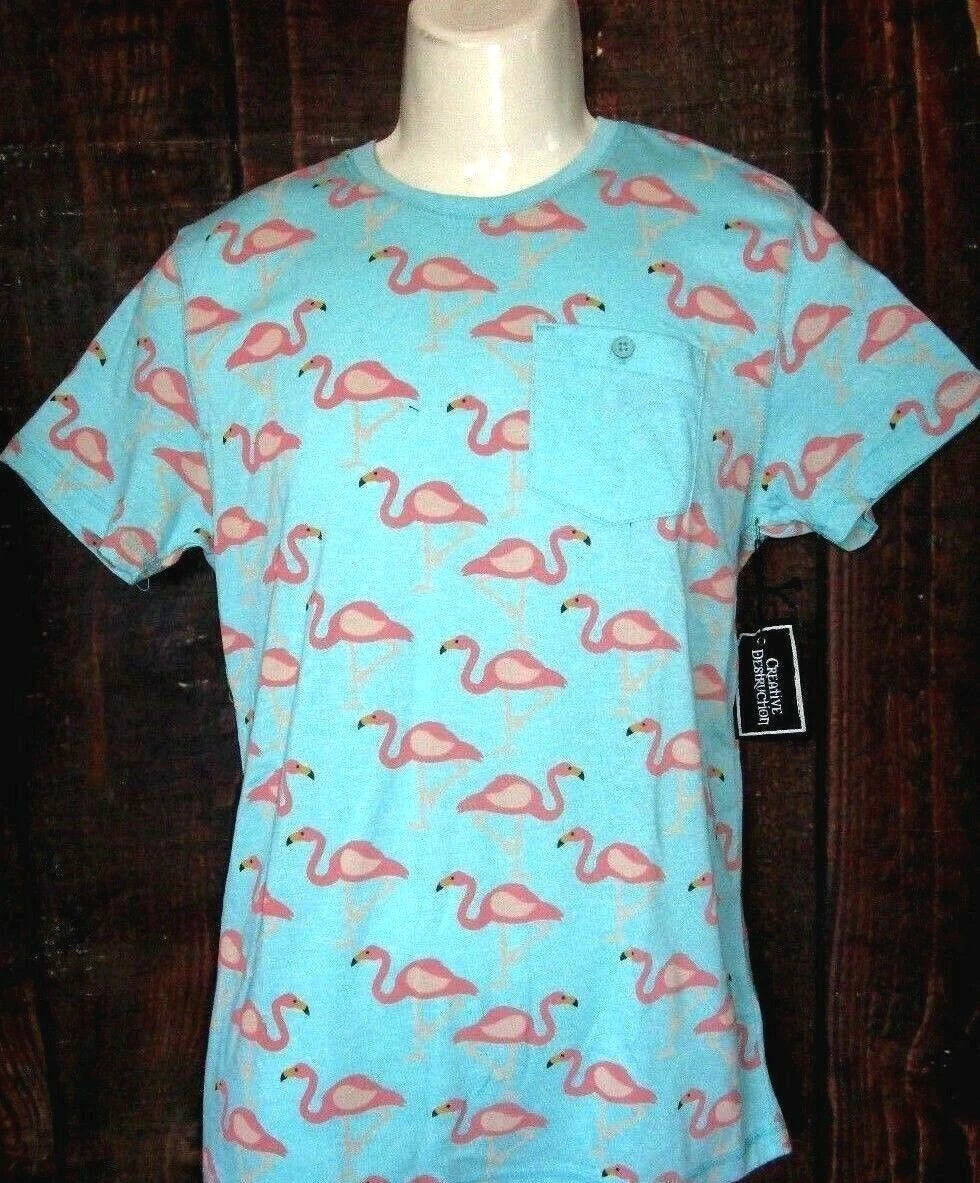 MENS CREATIVE DESTRUCTION FLAMINGO AQUA SIZE M Unisex , , , Long Sleeve Tee