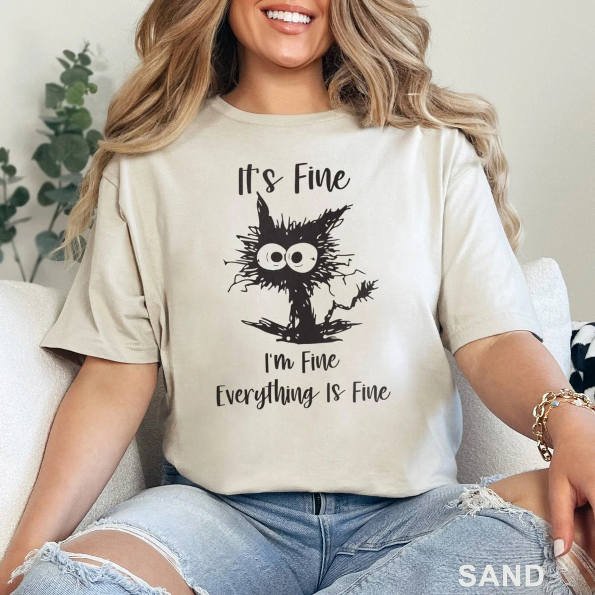 It's Fine I'm Fine Everything Is Fine Shirt, Cute Black Cat Tee, , 202826 Unisex , , , Long Sleeve Tee