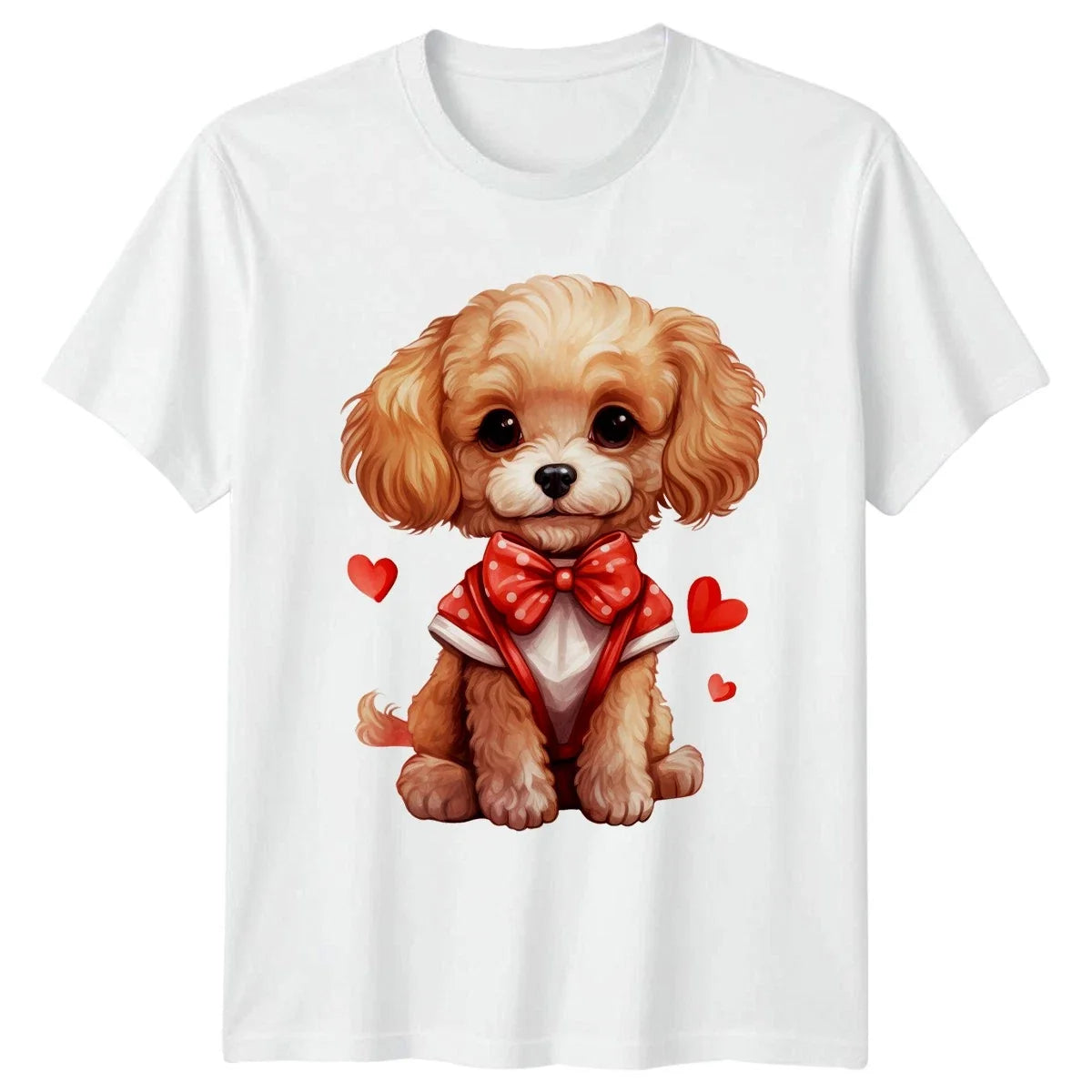 Puppy Dog Animals Graphic Mens Womens Tee Red Bow Tie Hearts Unisex Top Unisex , , , Long Sleeve Tee