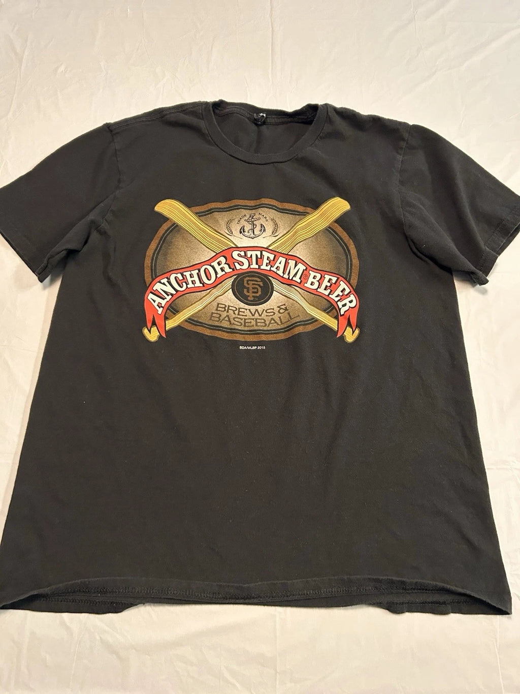 Anchor Steam Beer Men's Black SF Giants Baseball T-Shirt Crew Neck Size M Cotton