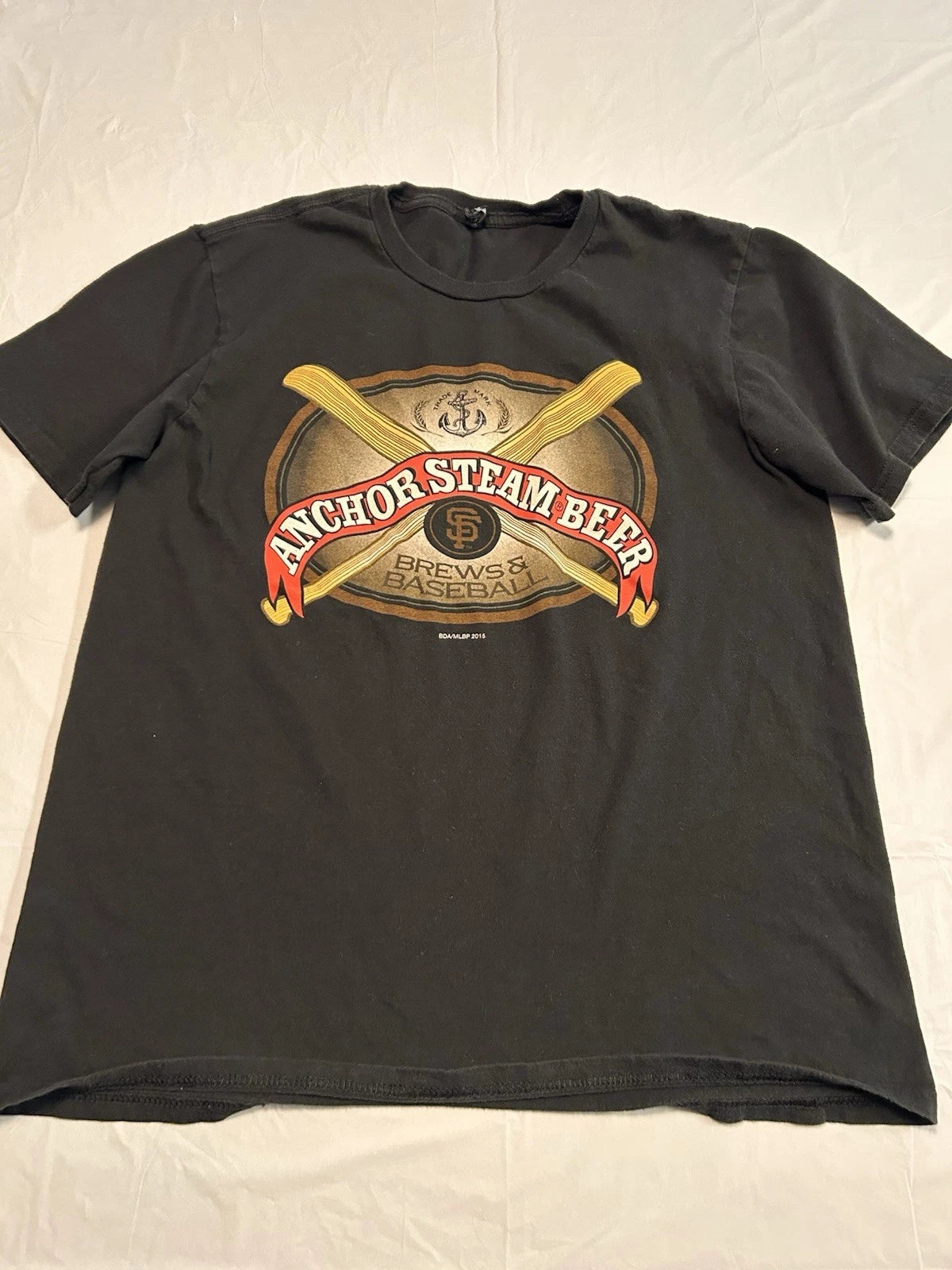 Anchor Steam Beer Men's Black SF Giants Baseball T-Shirt Crew Neck Size M Cotton