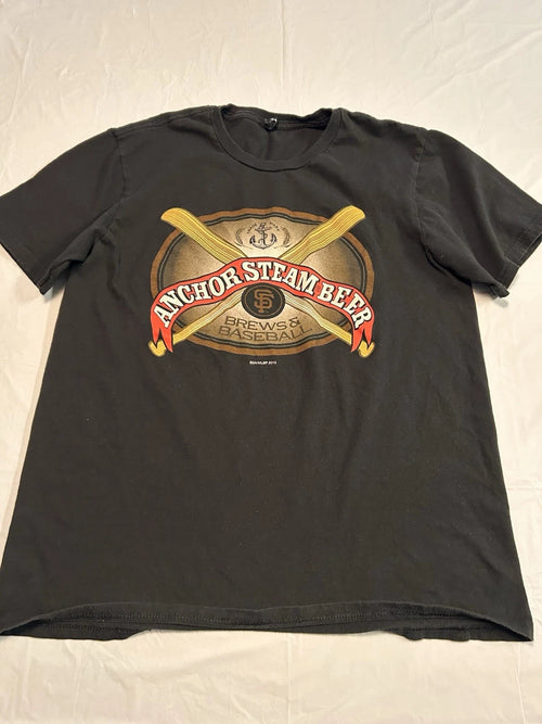 Anchor Steam Beer Men's Black SF Giants Baseball T-Shirt Crew Neck Size M Cotton