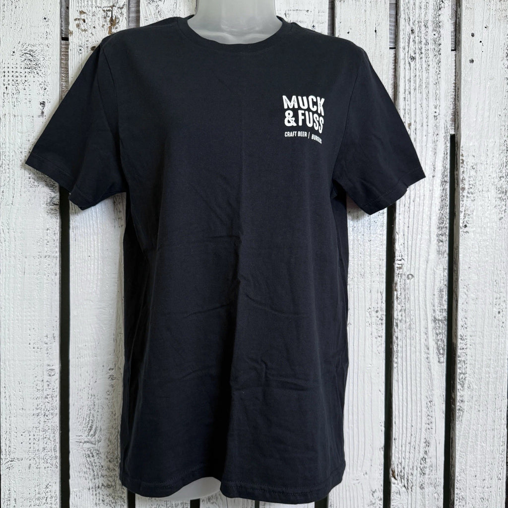 Muck & Fuss Craft Beer Burgers Hops New Braunfels Texas Black T-shirt Size Small
