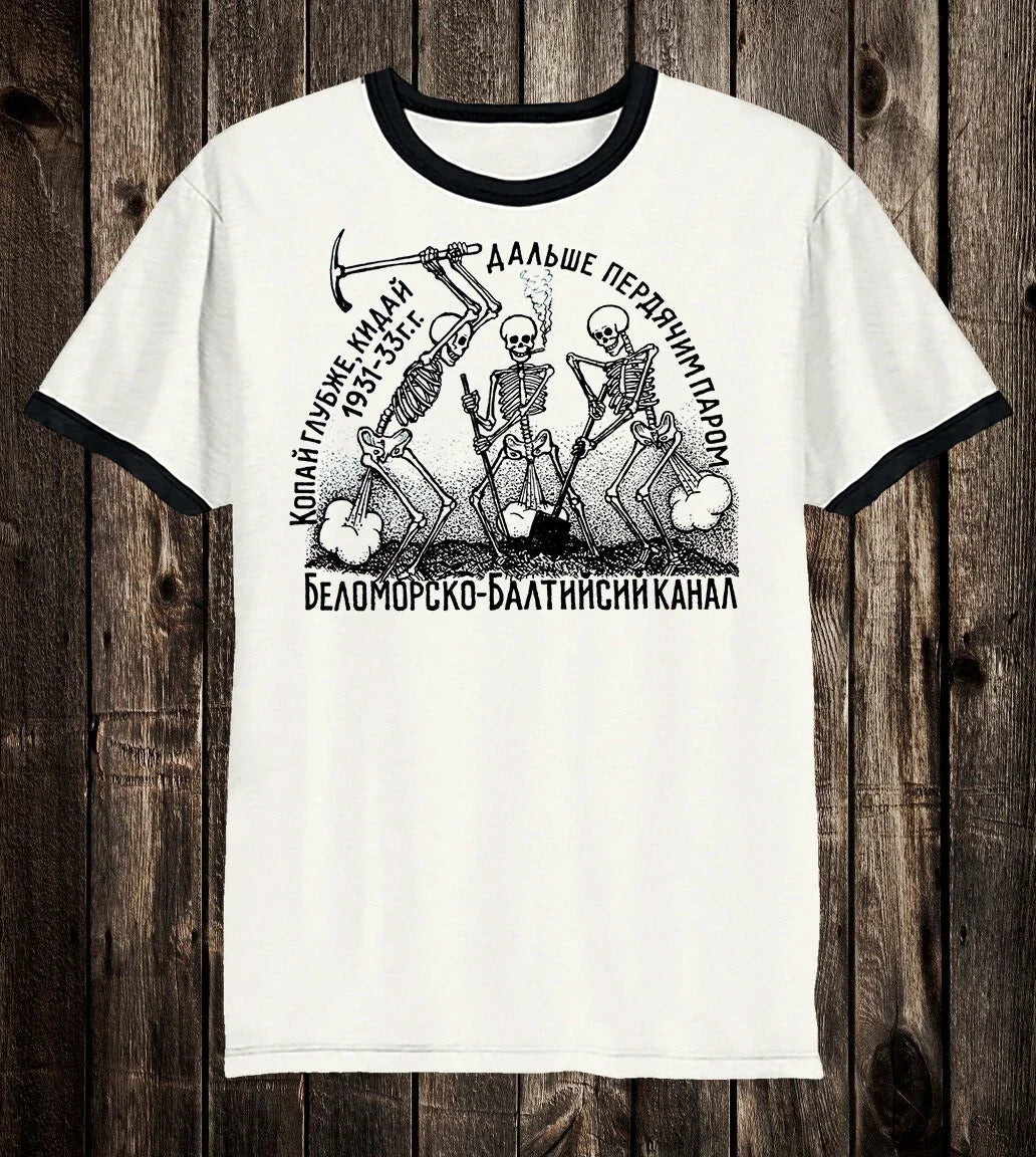 Unisex Cotton T Tee Shirt Russian Prison Tattoo Art Traditional Skeleton Skull Unisex , , , Long Sleeve Tee