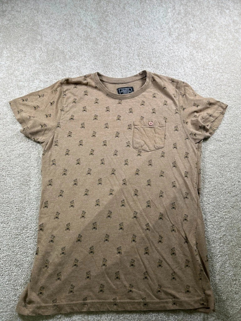 Creative Destriction Mens Size M Brown Buldog Pocket Graphic Tshirt Unisex , , , Long Sleeve Tee