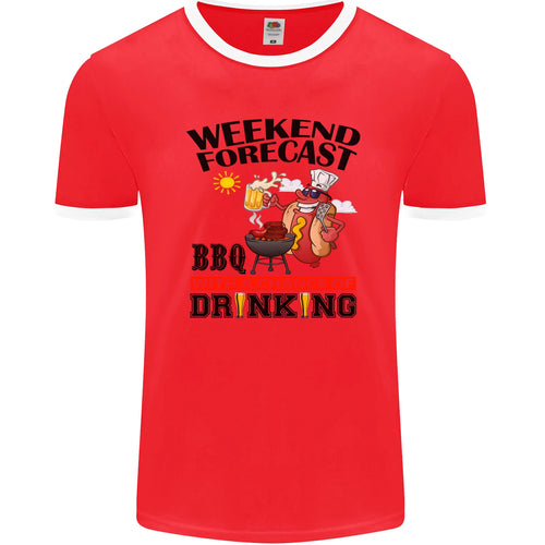 BBQ Weekend Forecast BBQing Alcohol Beer Mens Ringer T-Shirt FotL