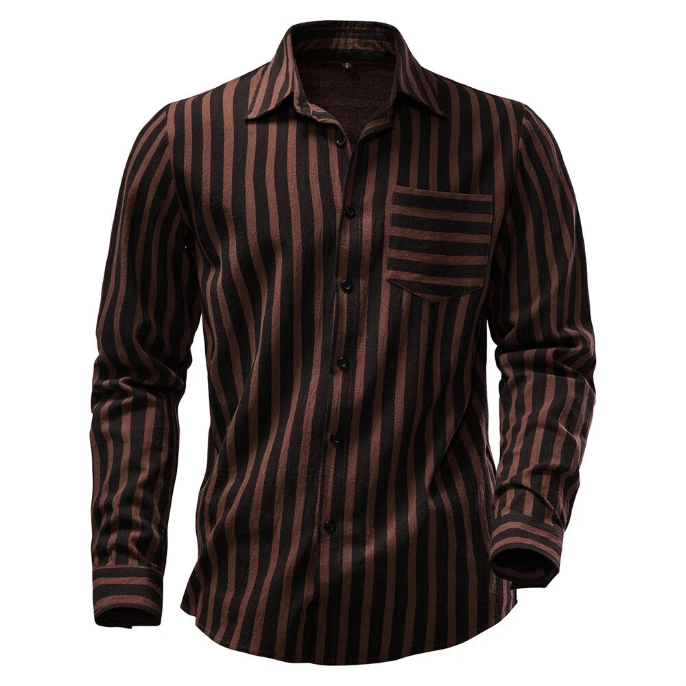 Men's Stripes Shirt Casual Slim Shirts Long Sleeve Button Down Tops Blouse