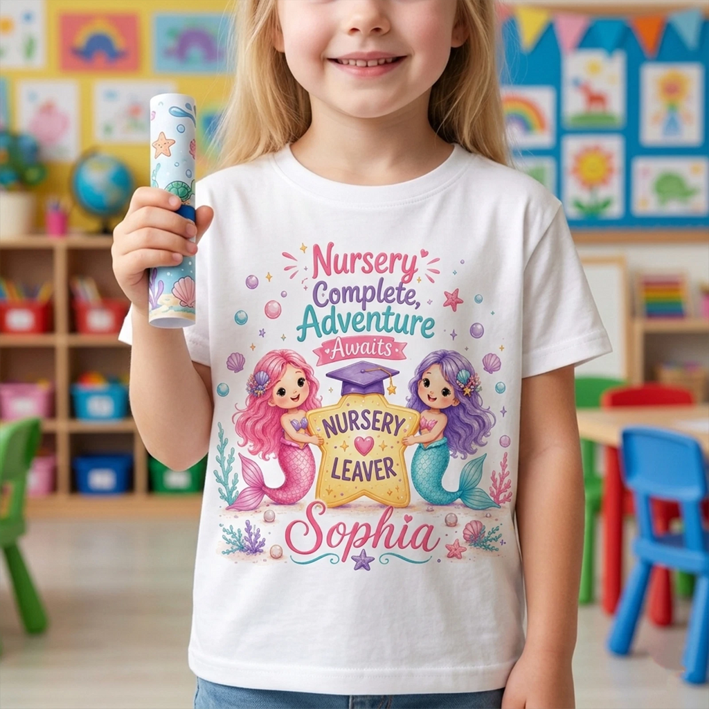 Nursery Leaver T Shirt, Personalised School Graduation Gift for Kids