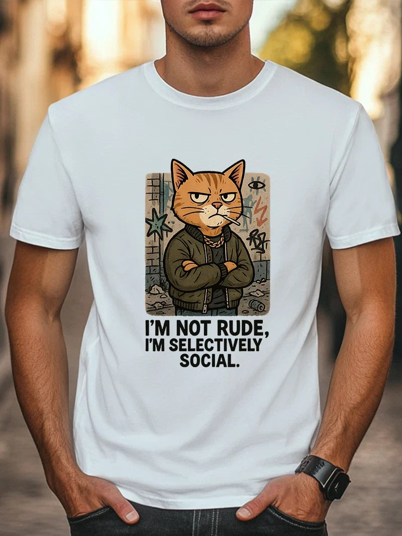 I’m Not Rude, I’m Selectively Social Funny Cool Cat Graphic Tee Unisex , , , Long Sleeve Tee
