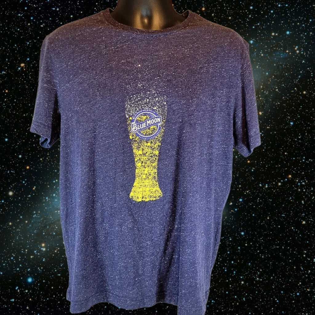 Blue Moon Shirt Mens Large Blue Heather Beer Graphic