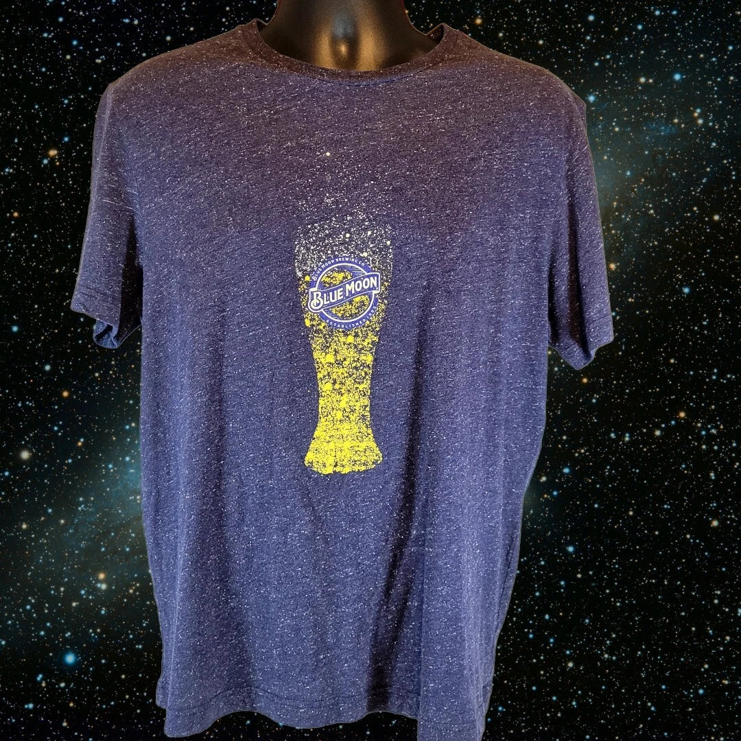 Blue Moon Shirt Mens Large Blue Heather Beer Graphic