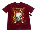 Ed Hardy Men's Short Sleeve T-Shirt Skull Bones Flames Size L Wine Color New