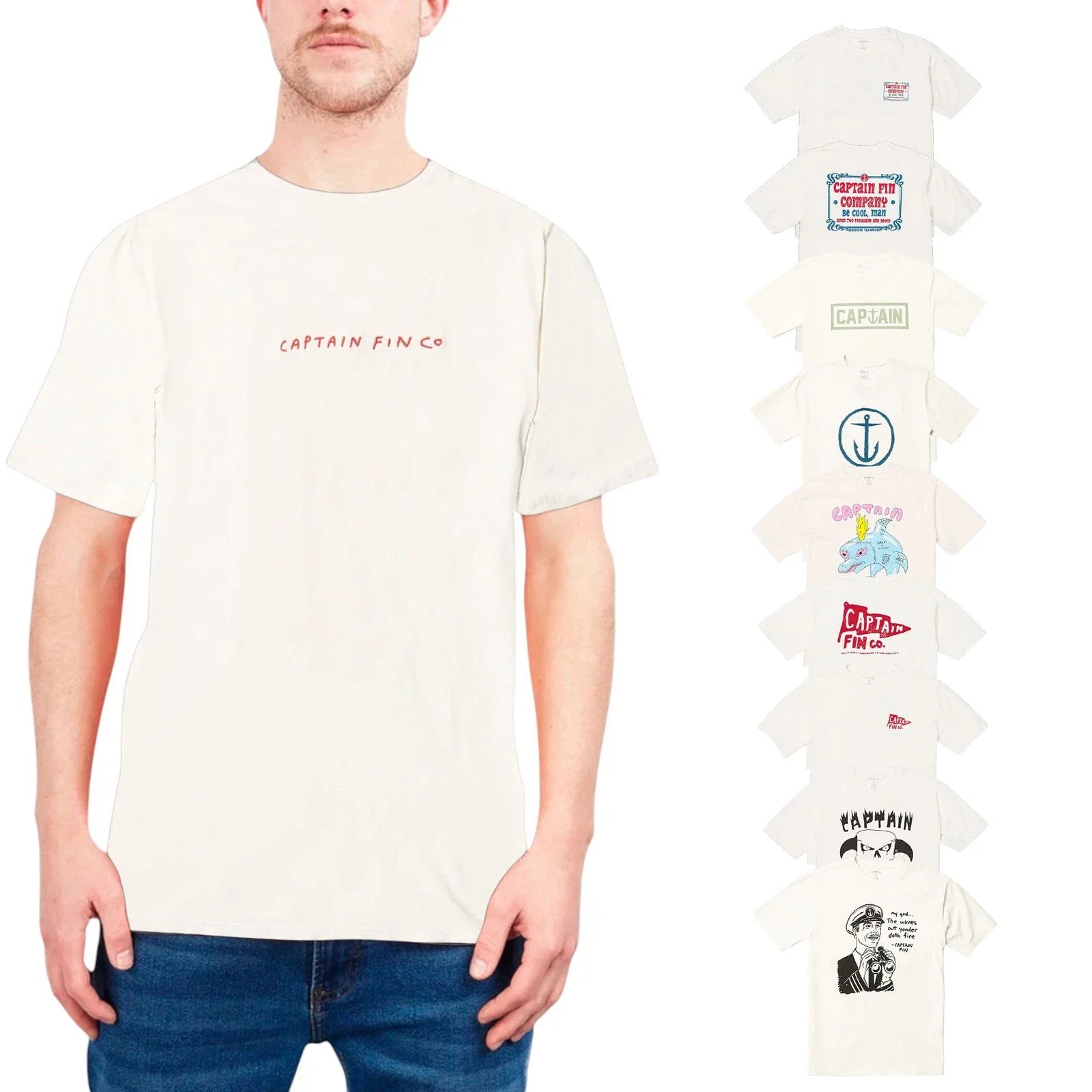 Captain Fin Mens T Shirt Short Sleeve Summer Top Crew Neck Cotton Tee New S-2XL Unisex , , , Long Sleeve Tee
