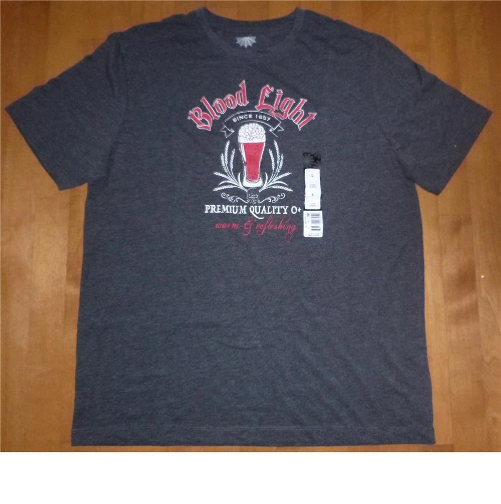 Mens Adult BLOOD LIGHT Vampire Beer Parody Halloween T-Shirt Size Lar XXL  NWT