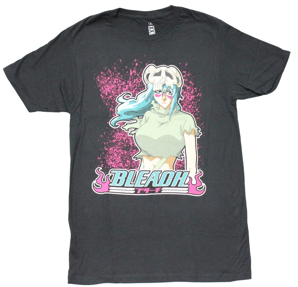 Bleach New Adult T-Shirt - Nel Posed In Front of Pink Splatter