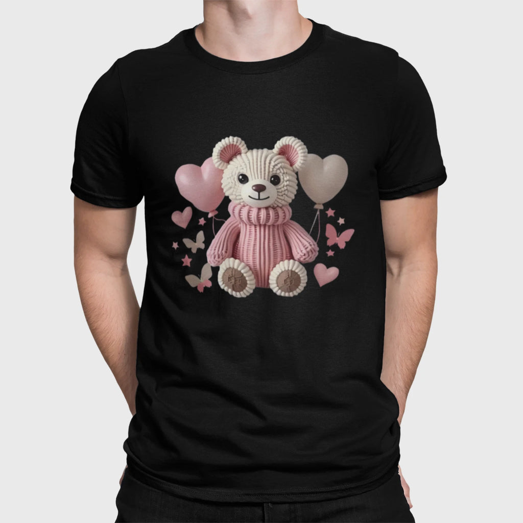 Cute Teddy Bear Shirt Pink Hearts Kawaii Bear Graphic Unisex Tee