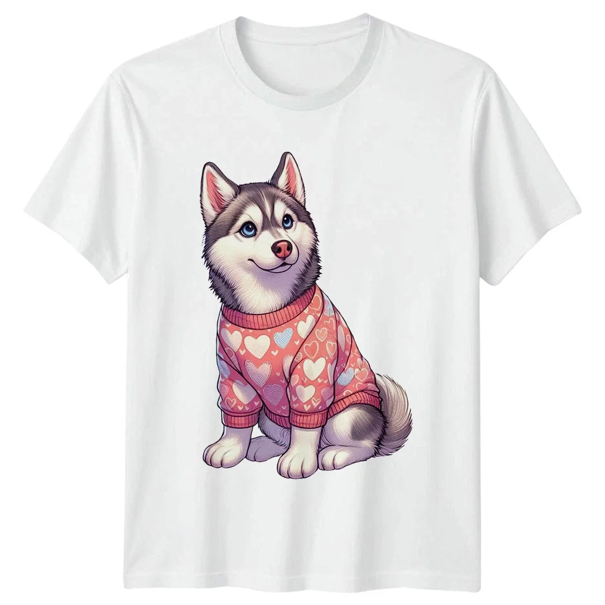 Cute Husky Puppy Dog Wearing Womens Siberian Husky Valentines Day Unisex , , , Long Sleeve Tee