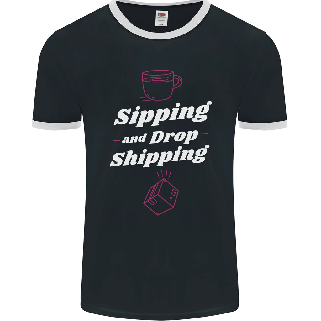 Sipping and Dropshipping Funny Coffee Work Mens Ringer T-Shirt FotL