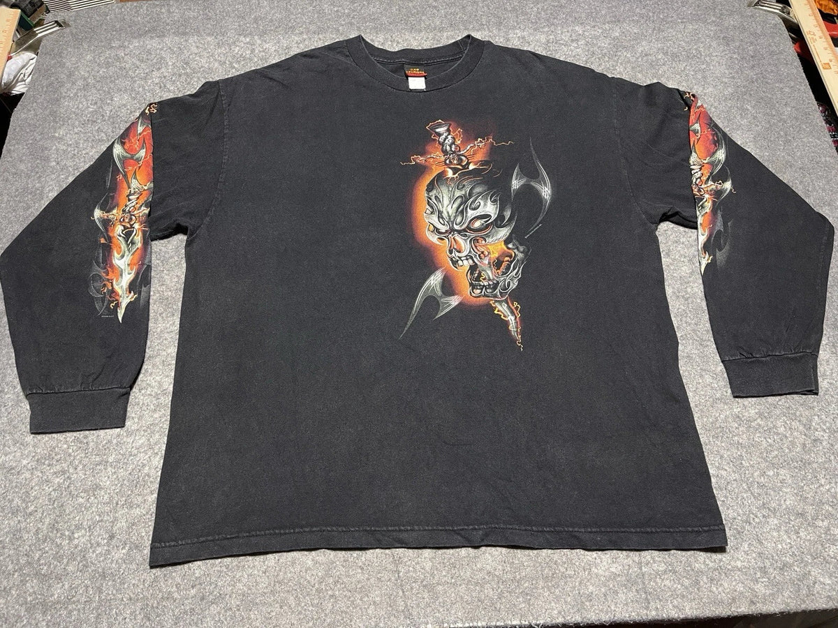 Good Sports Black Long Sleeves motorcycle Skull Flame Fire 2XL Shirt Knife blade Unisex , , , Long Sleeve Tee