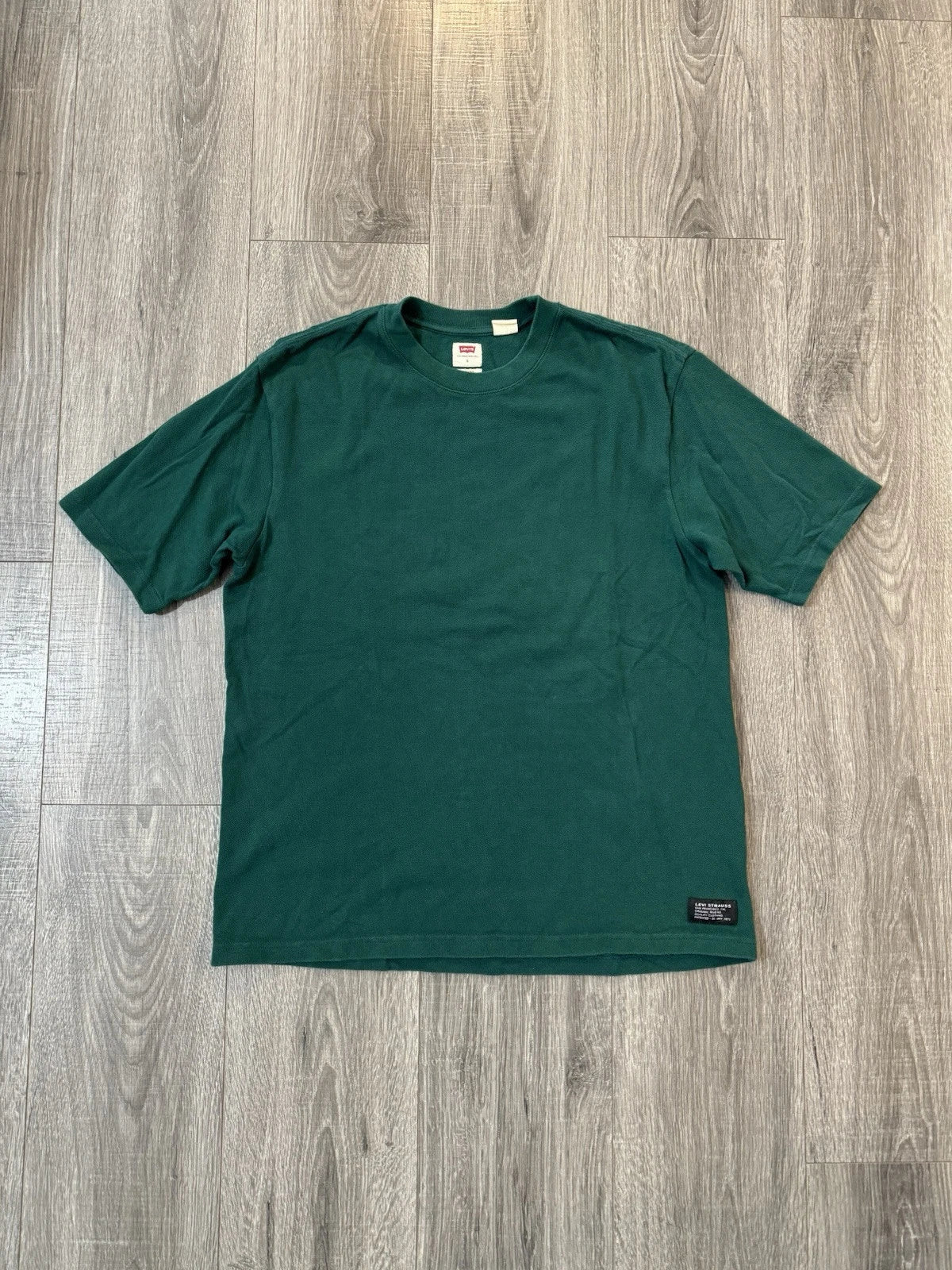 Early 00s Levi’s Oversized Tee, Forrest Green, Minimalist Thick Tee - S Unisex , , , Long Sleeve Tee