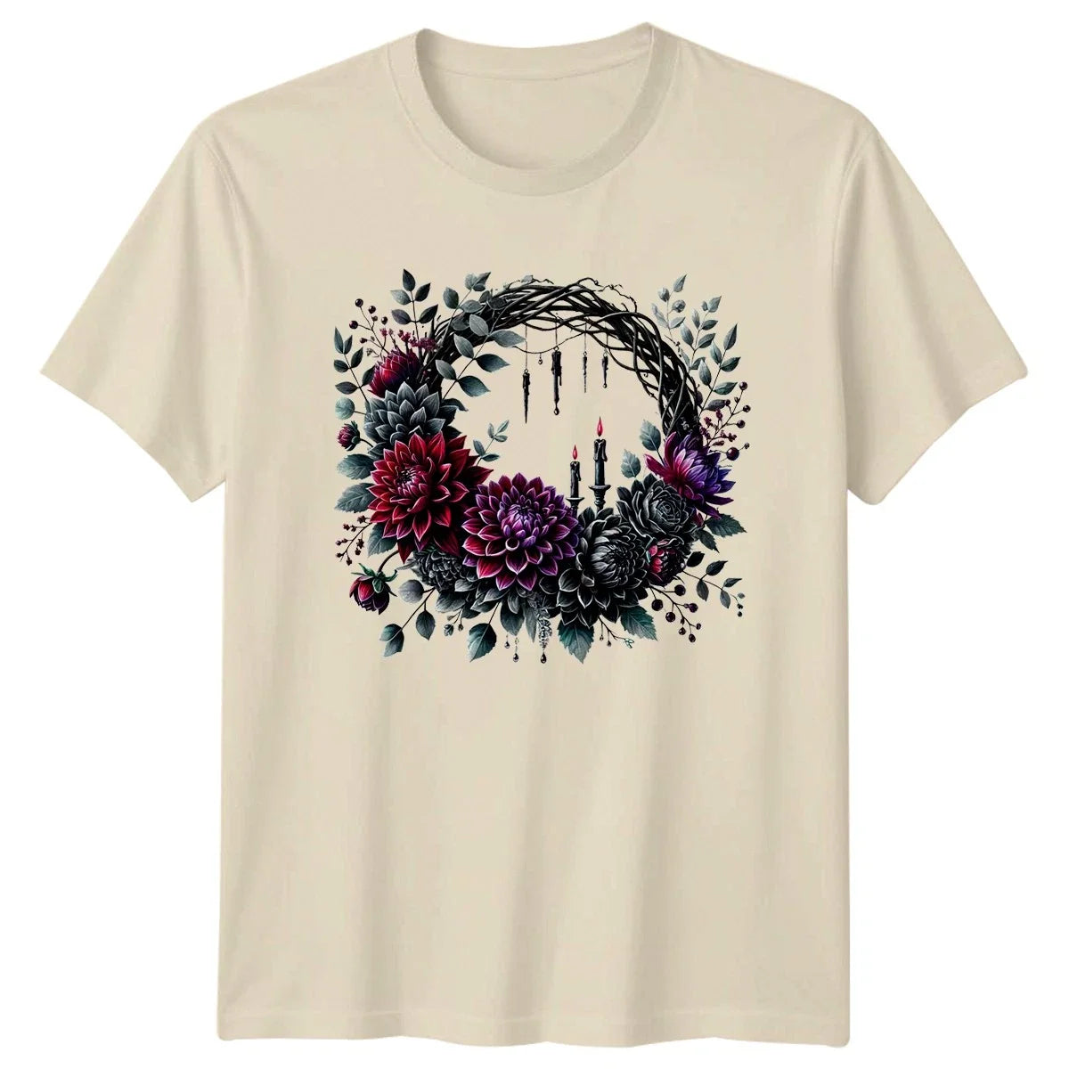 Gothic Floral Candle Wreath Dark Academia Goth Aesthetic Birthday Gift Unisex , , , Long Sleeve Tee