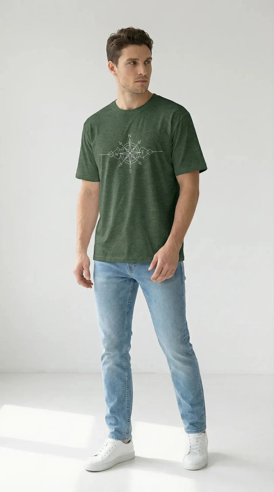 Minimalist Compass True North Compass Rose Line Art Graphic Tee MOEBEER Unisex , , , Long Sleeve Tee