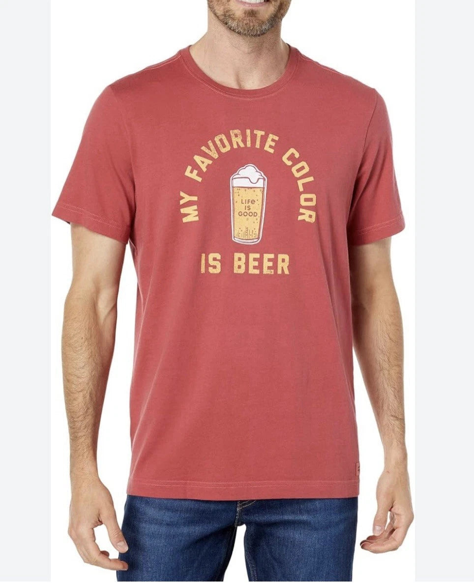 Life Is Good Men’s Crusher T Shirt Large “My Favorite Color Is Beer” Burnt Amber