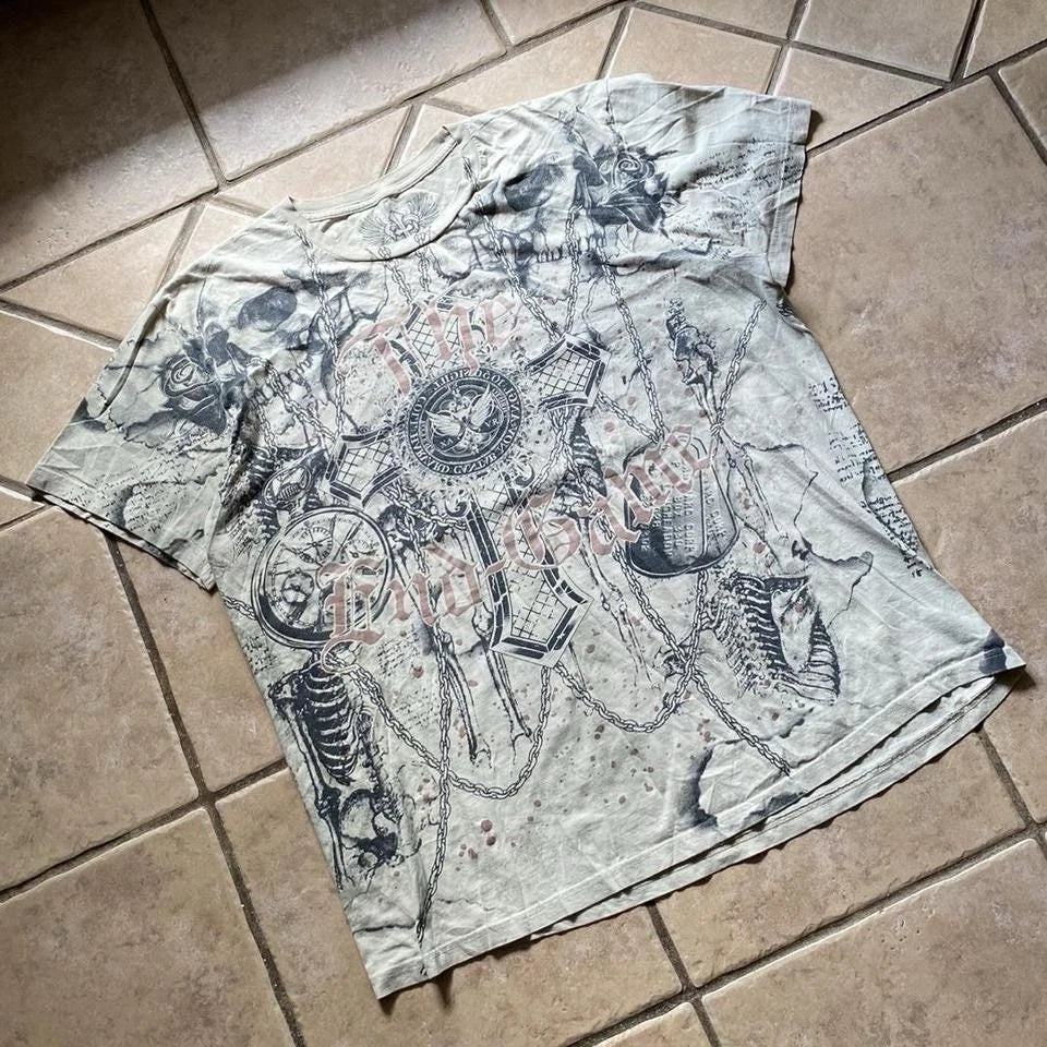 Y2k Grunge Style Xzavier Aop Skull Graphic Shirt Size Xlrg Mens Unisex , , , Long Sleeve Tee
