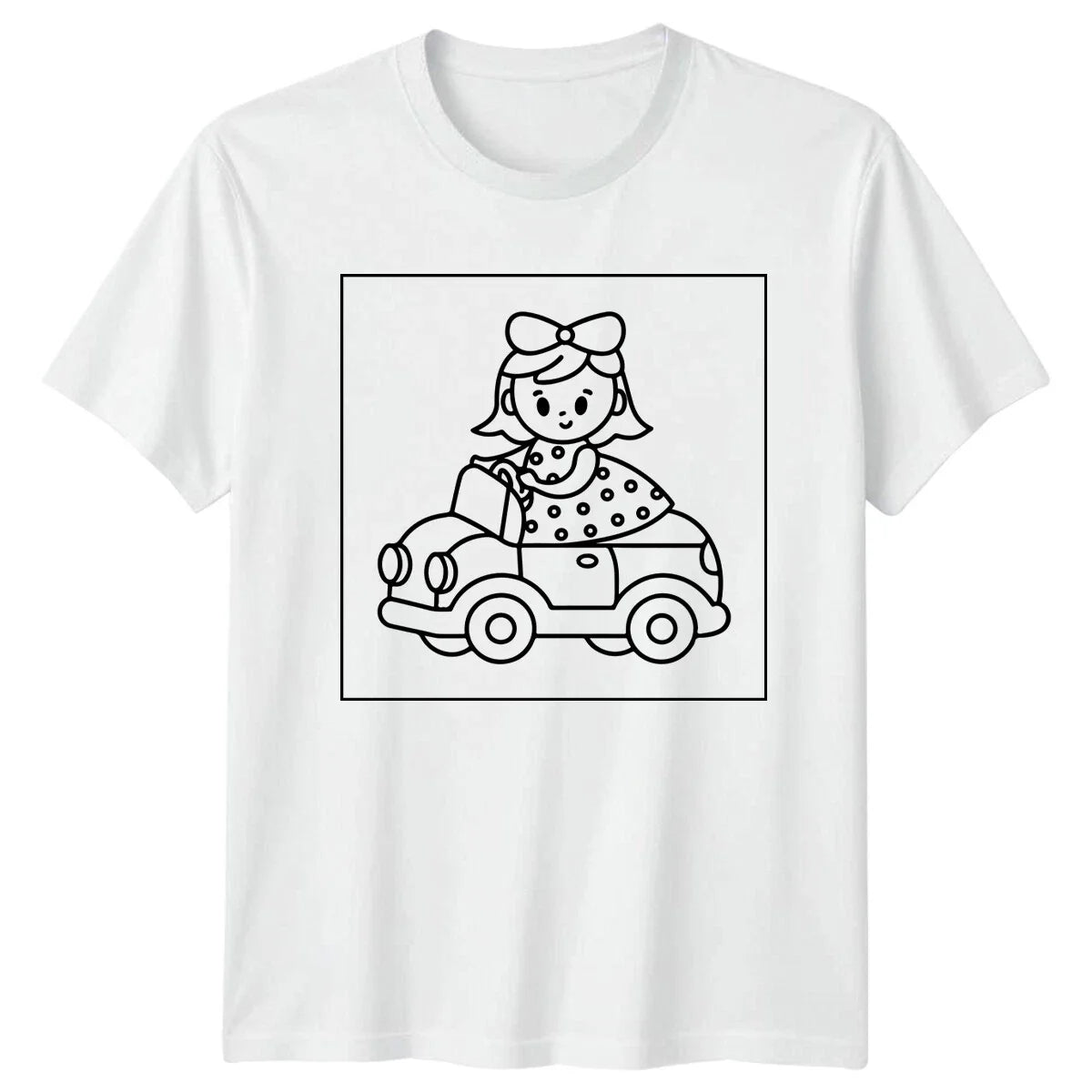 Cartoon Girl Driving Car Driving Cartoon Unisex Men Women Graphic Gift Unisex , , , Long Sleeve Tee