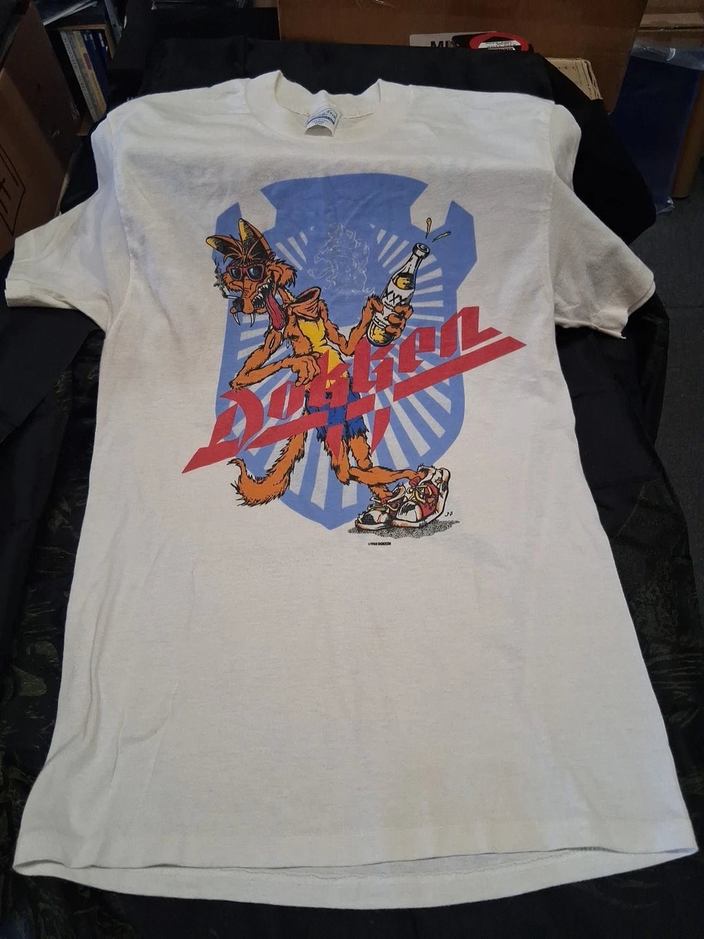 Vintage Dokken World Tour 1988 T-Shirt large Cartoon Beer Dragon Art Metal !!
