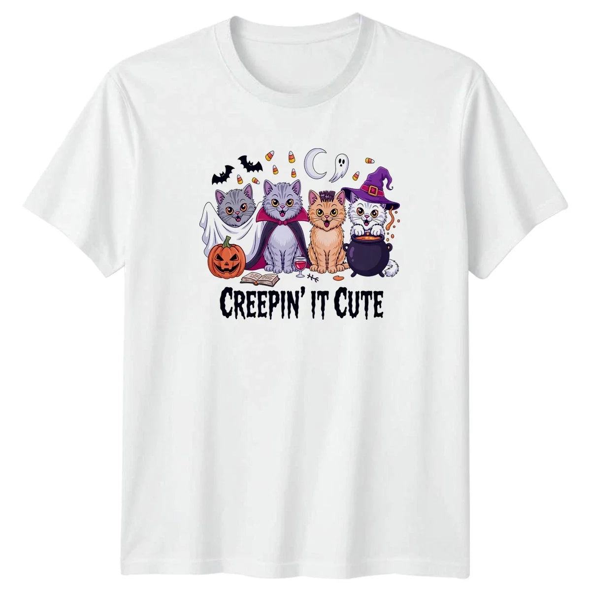 Creepin It Cute Spooky Cats Halloween Halloween Gift For Him And Her Unisex , , , Long Sleeve Tee