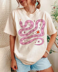 Cute Pink Snake Cartoon Aesthetic Minimal Art Graphic T shirt Unisex , , , Long Sleeve Tee