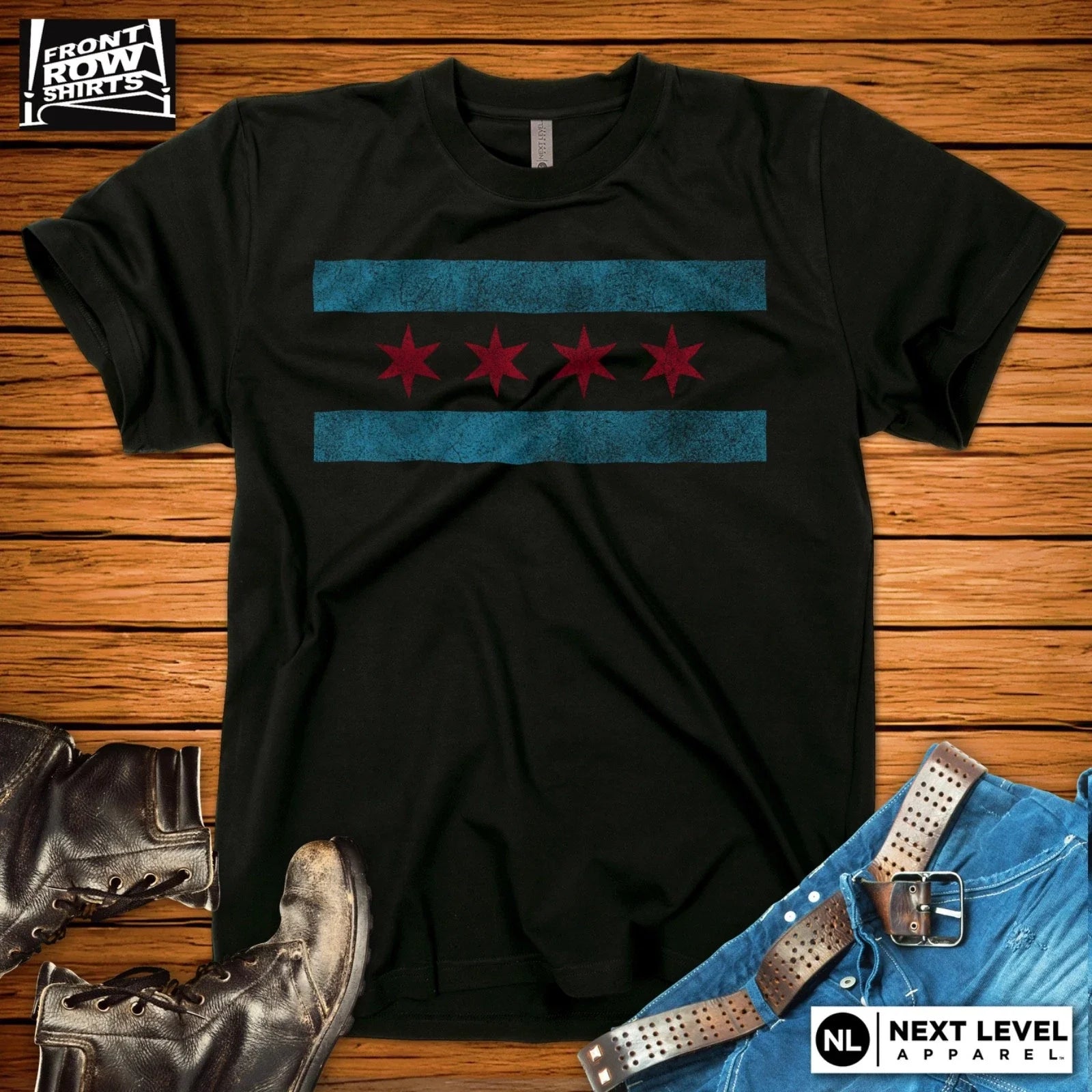 GRUNGE CHICAGO FLAG Unisex , , , Long Sleeve Tee
