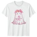 Cute Ghost Wearing Pink Ribbon Womens Breast Cancer Awareness Gift Unisex , , , Long Sleeve Tee