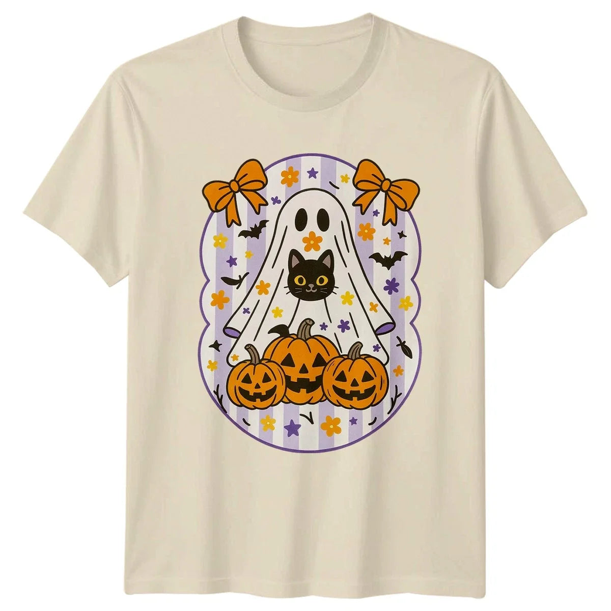 Cute Ghost Cat Pumpkin Halloween Gift For Him And Her Unisex , , , Long Sleeve Tee
