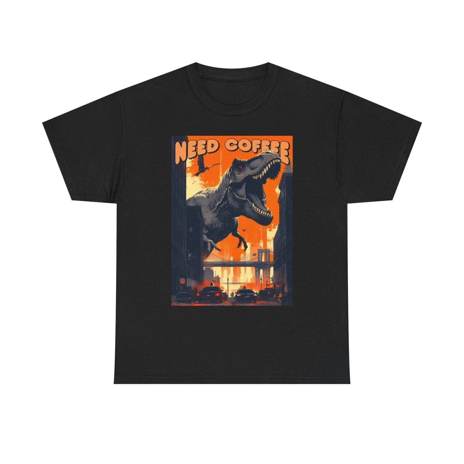 Need Coffee Graphic T Shirt Dinosaur Comedy Gift Unisex Heavy Cotton Tee