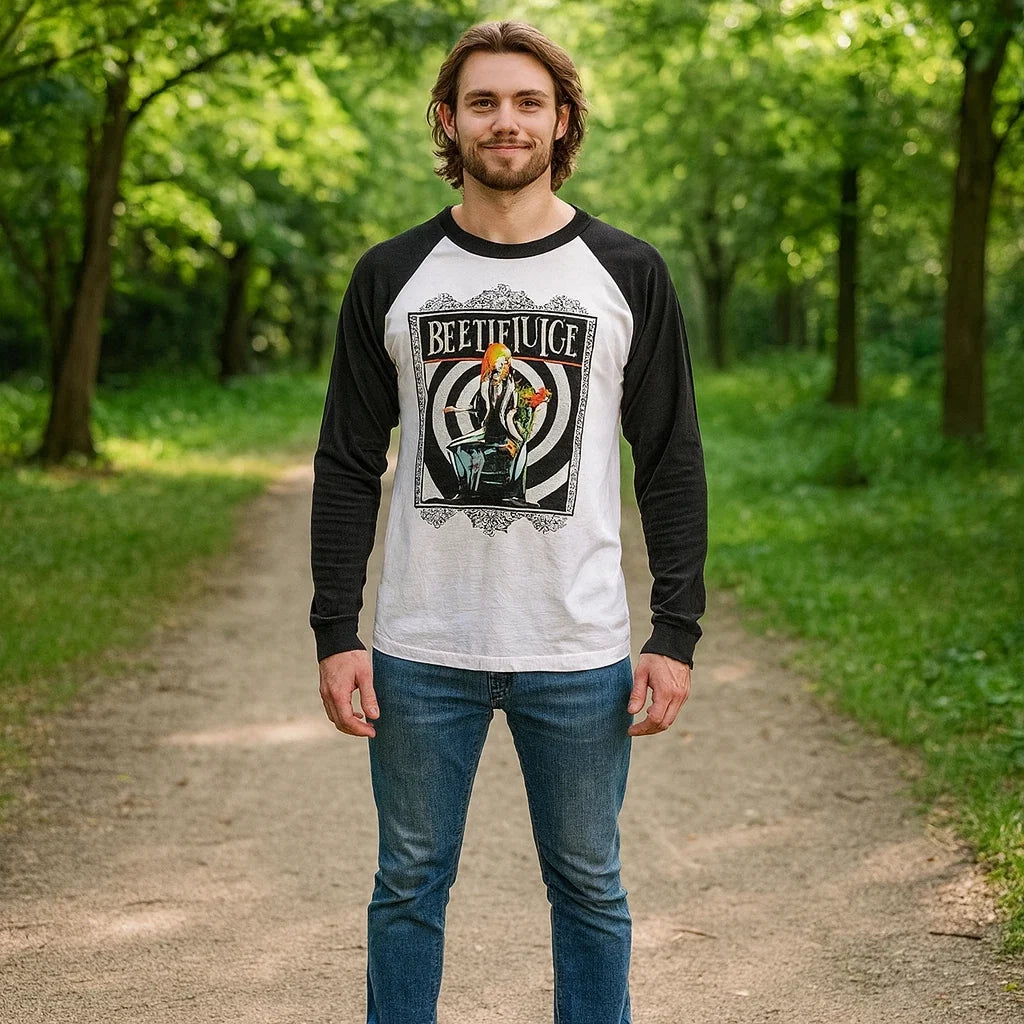 Beetlejuice Graphic Black & White Graphic Collector's Long Sleeve Men XL Unisex , , , Long Sleeve Tee