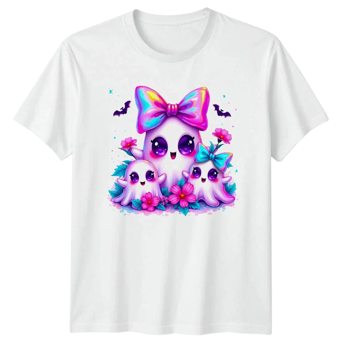 Cute Ghosts Bows Halloween Mens Womens Tee Kawaii Graphic Unisex Top Unisex , , , Long Sleeve Tee