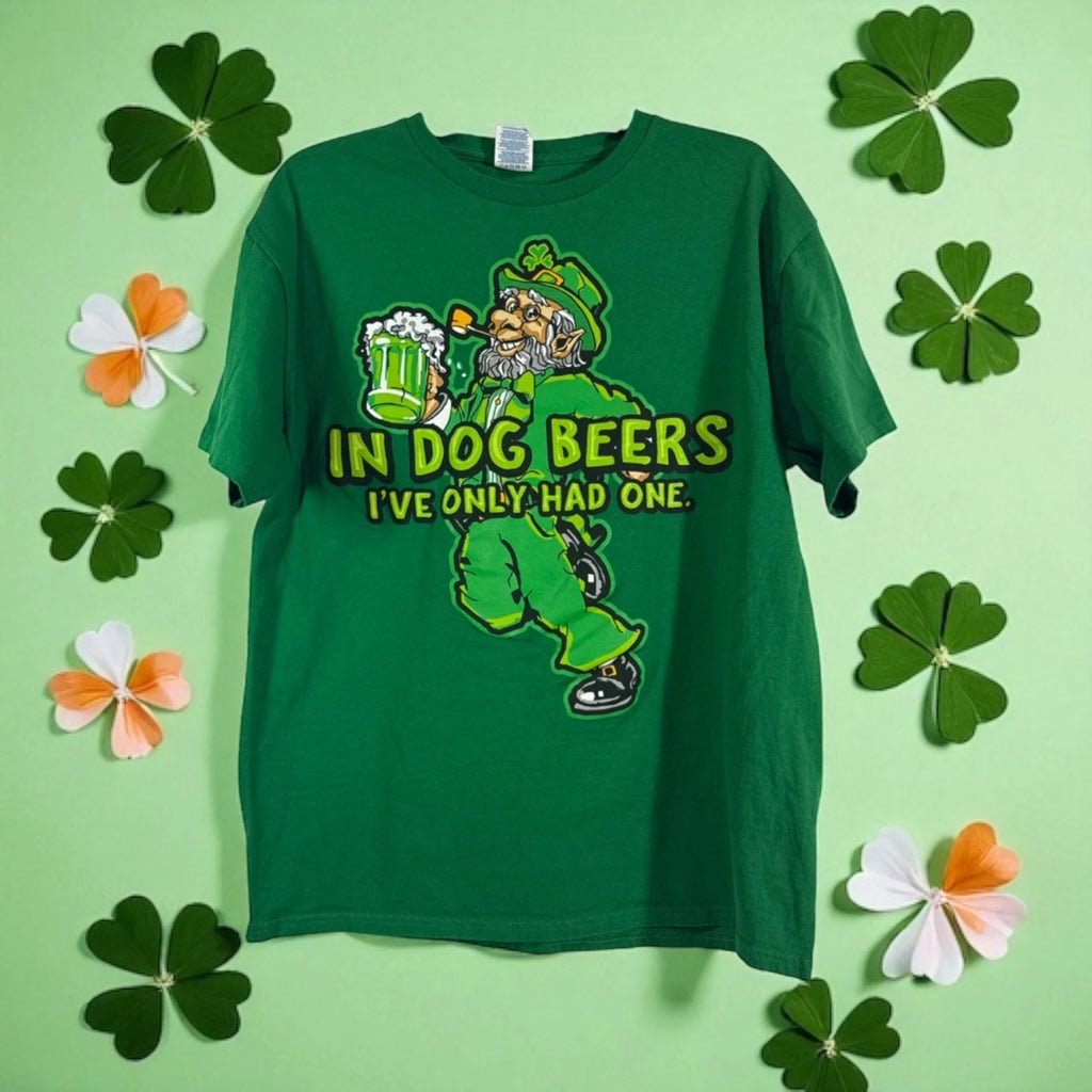 St Patricks T Shirt Irish Drinking Dog Years Beer Green Novelty Humour  Large