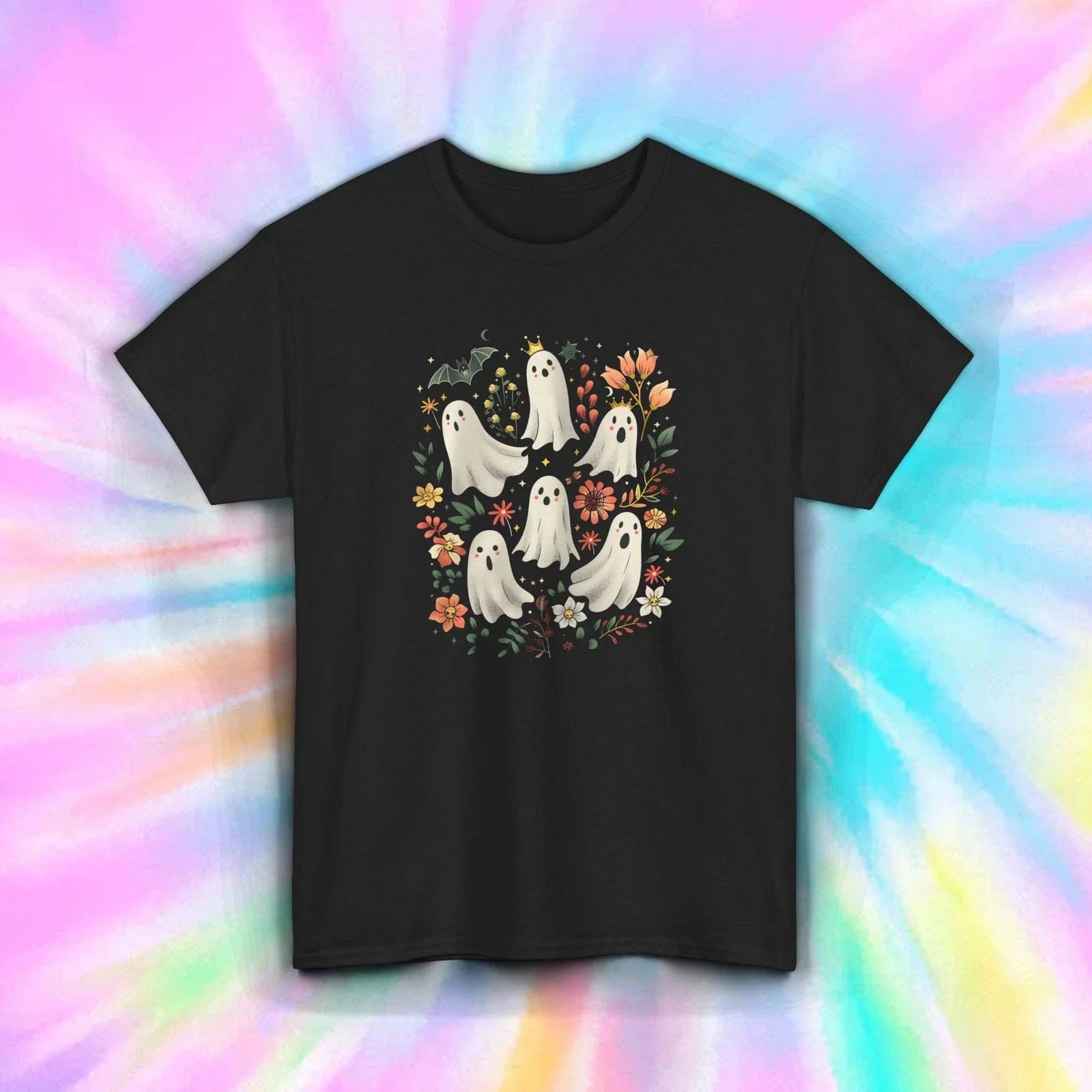 Cute Ghosts Shirt Floral Garden Pastel Halloween Aesthetic Kawaii Tee S-5XL Unisex , , , Long Sleeve Tee