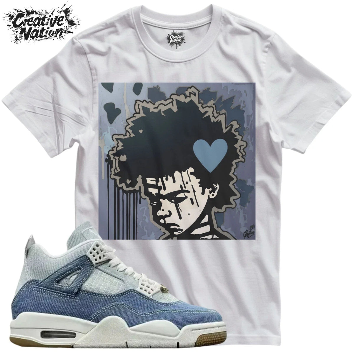 Shirt To Match 4 TEX Denim Worn Blue Unisex Tee Sneaker Shirt Afro Shirt Unisex , , , Long Sleeve Tee
