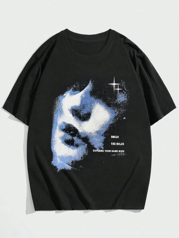 Abstract Face Dark Aesthetic Explore Dark Side Graphic T shirt Unisex , , , Long Sleeve Tee