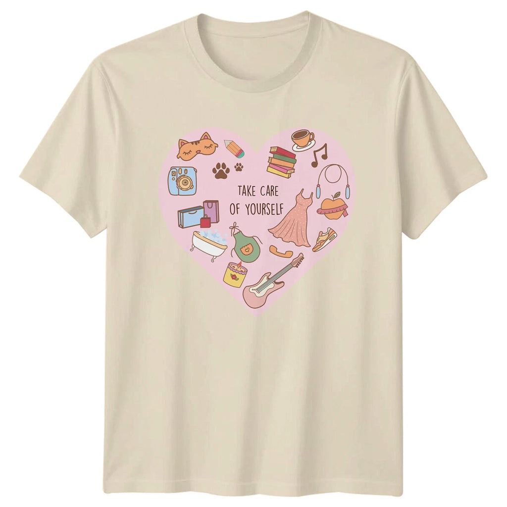 Take Care Of Yourself T-Shirt Kawaii Style Heart Design Summer