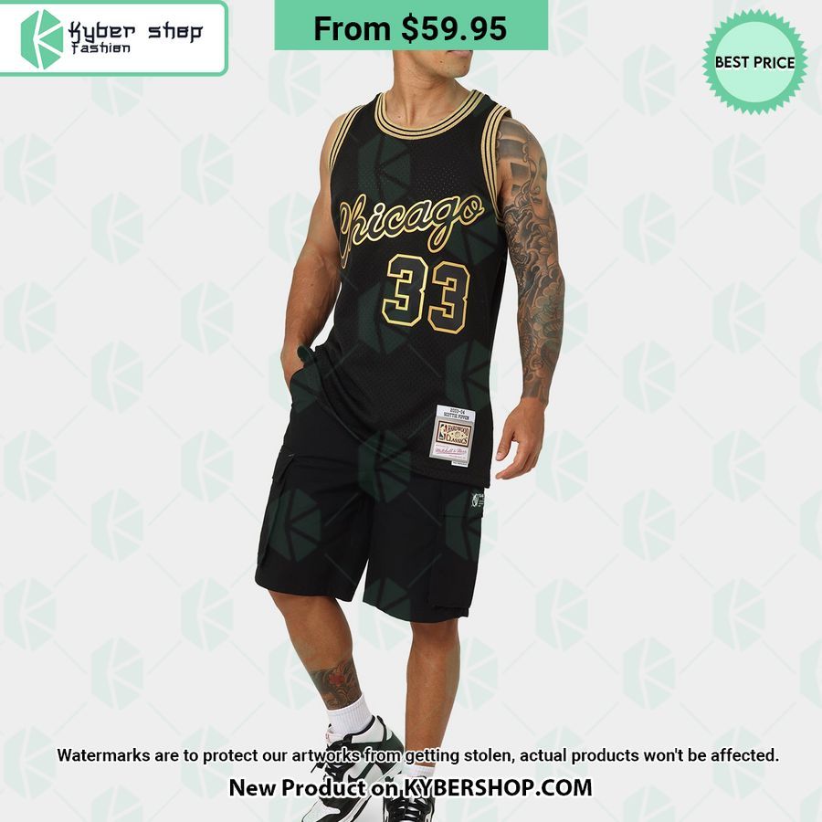 Scottie Pippen 33 Chicago Bulls Black Gold Basketball Jersey