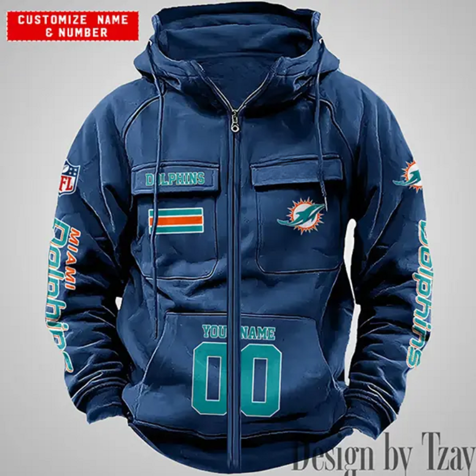 Miami Personalized Name & Number Vintage Cargo Zip Hoodie
